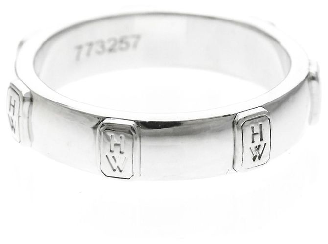 Bague Harry Winston HW Logo Band 18K White Gold avec Diamant Argenté - vue 4