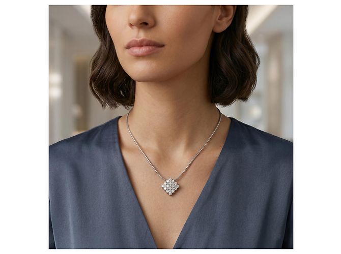 Autre Marque Brillant Collier Weißgold 750/18K Diamanten Pavé 2,4ct Anhänger Kette - Ansicht 4