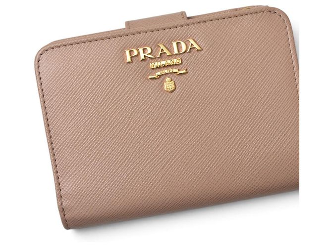 Saffiano Carteira Prada Bi-Fold em Pink Beige Bege - vista 3