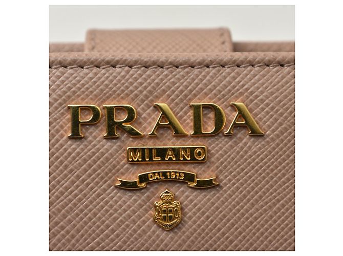 Saffiano Carteira Prada Bi-Fold em Pink Beige Bege - vista 4