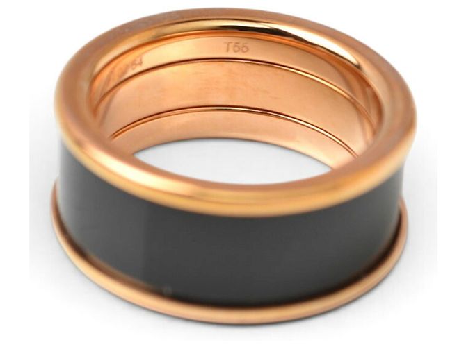 Hermès Anel Hermes Uni MM H Diamant Band Ring Preto Dourado - vista 3