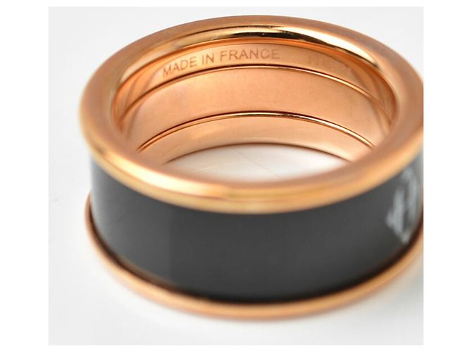 Hermès Anel Hermes Uni MM H Diamant Band Ring Preto Dourado - vista 4