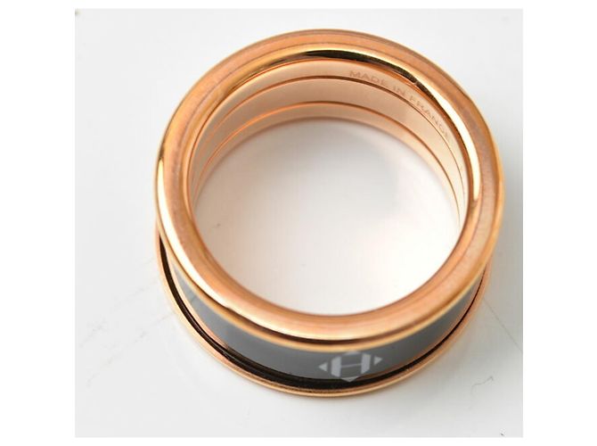 Hermès Anel Hermes Uni MM H Diamant Band Ring Preto Dourado - vista 5