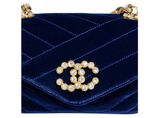 Chanel Mini Square Chevron Classic Flap Bag marineblauer Samt - Ansicht 2