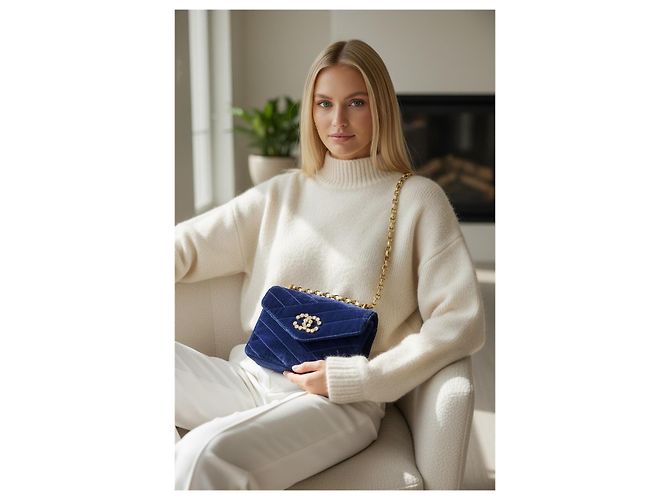 Chanel Mini Square Chevron Classic Flap Bag marineblauer Samt - Ansicht 3