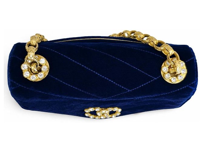 Chanel Mini Square Chevron Classic Flap Bag marineblauer Samt - Ansicht 5