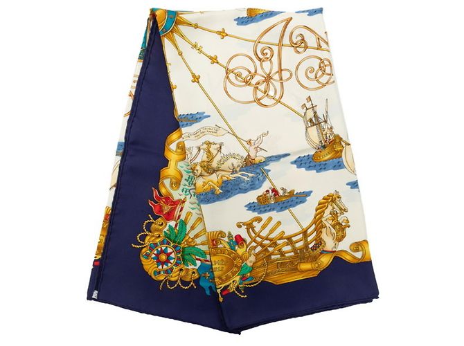 Hermès Hermes Carre 90 VOILES DE LUMIERE Schal Mehrfarben Marineblau - Ansicht 9