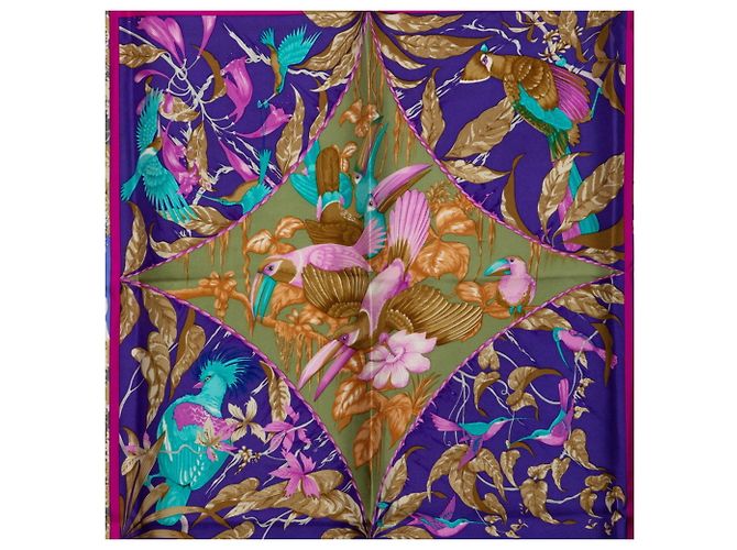 Hermès Foulard Hermes Carre 90 Tropices Multicolore Verde - vista 2