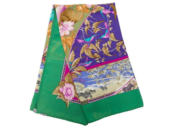 Hermès Foulard Hermes Carre 90 Tropices Multicolore Verde - vista 8
