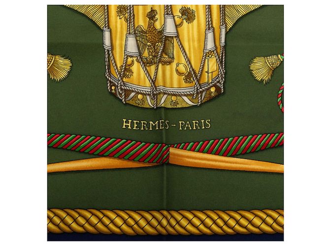 Hermès Foulard Hermes Carre 90 LES TAMBOURS Multicolore Blu navy - vista 7