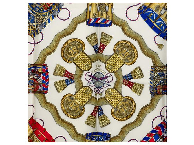 Hermès Foulard Hermes Carre 90 LES TAMBOURS Blu Multicolore - vista 2