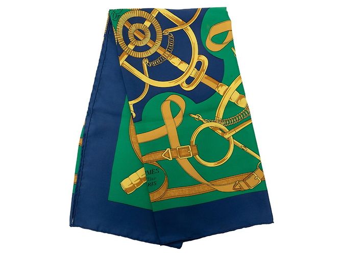 Silk In Hermès Foulard Hermes Carre 90 Eperon d'or Multicolore Verde - vista 9