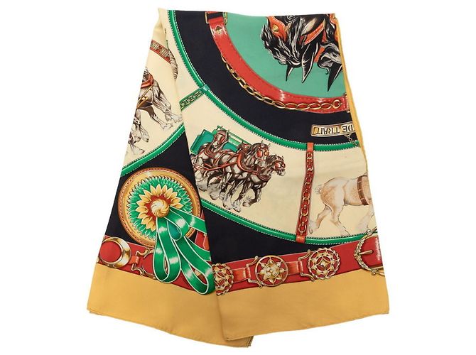 Hermès Foulard Hermes Carre 90 Draft Horse Multicolore Giallo - vista 5