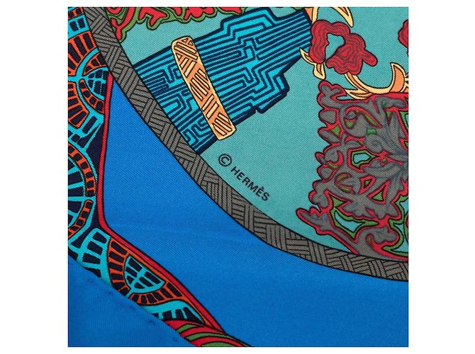 Hermès Hermes Carre 90 ART des STEPPES Seidentuch Blau Mehrfarben - Ansicht 8