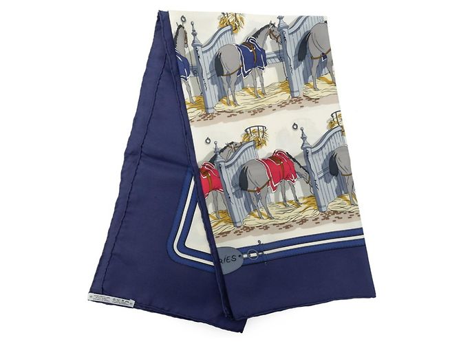 Hermès Carré 90 ECURIES Lenço Stable Multicor Azul marinho - vista 7