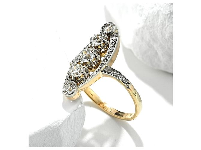 Autre Marque Antiker Jugendstil Diamantring Gold 585/14K 0,75 ct G SI–VS1 Altschliff Gr. 53 - Ansicht 2