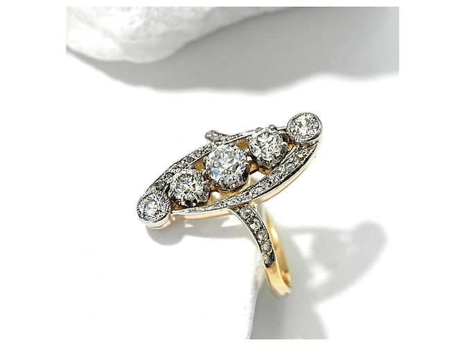 Autre Marque Antiker Jugendstil Diamantring Gold 585/14K 0,75 ct G SI–VS1 Altschliff Gr. 53 - Ansicht 6