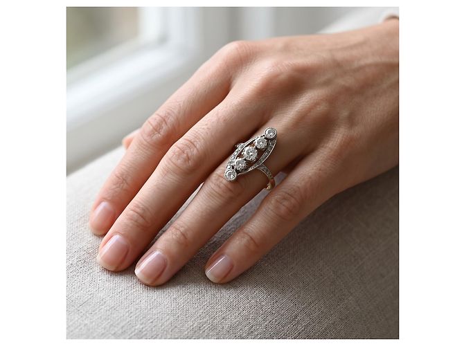Autre Marque Antiker Jugendstil Diamantring Gold 585/14K 0,75 ct G SI–VS1 Altschliff Gr. 53 - Ansicht 7