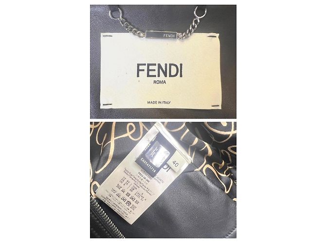 Fendi Giacca Biker in Pelle Nera e Velluto Zucca Marrone Nero - vista 8