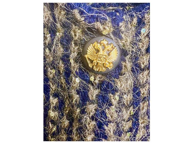 Giacca Chanel Tweed Moscow Blu Navy e Oro D'oro Blu scuro - vue 3