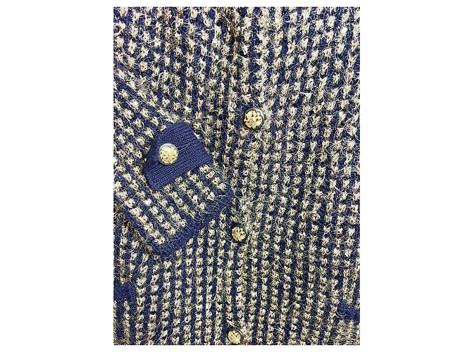 Giacca Chanel Tweed Moscow Blu Navy e Oro D'oro Blu scuro - vue 4