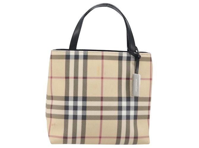 Bolso de mano BURBERRY Nova Check PVC Beige Silver Auth 205321 Plata - vista 13
