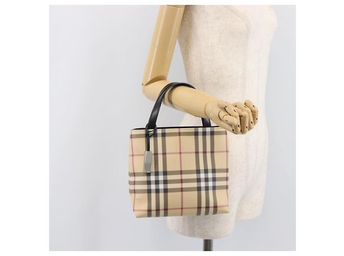 Bolso de mano BURBERRY Nova Check PVC Beige Silver Auth 205321 Plata - vista 23