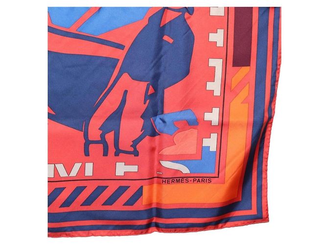 Hermès Pañuelo HERMES Carre 90 "PUZZLE" Seda Naranja Auth 206427M - vista 10