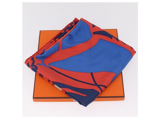 Hermès Pañuelo HERMES Carre 90 "PUZZLE" Seda Naranja Auth 206427M - vista 12