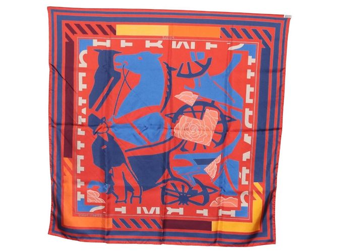 Hermès Pañuelo HERMES Carre 90 "PUZZLE" Seda Naranja Auth 206427M - vista 15