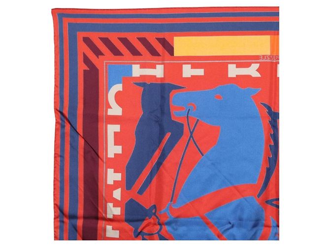 Hermès Pañuelo HERMES Carre 90 "PUZZLE" Seda Naranja Auth 206427M - vista 16