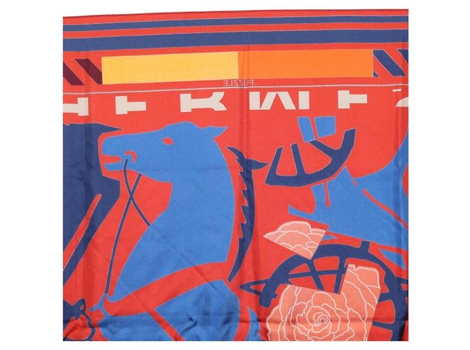 Hermès Pañuelo HERMES Carre 90 "PUZZLE" Seda Naranja Auth 206427M - vista 17