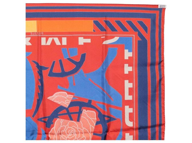 Hermès Pañuelo HERMES Carre 90 "PUZZLE" Seda Naranja Auth 206427M - vista 18