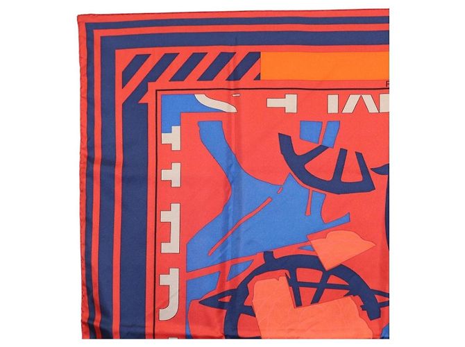 Hermès Pañuelo HERMES Carre 90 "PUZZLE" Seda Naranja Auth 206427M - vista 2