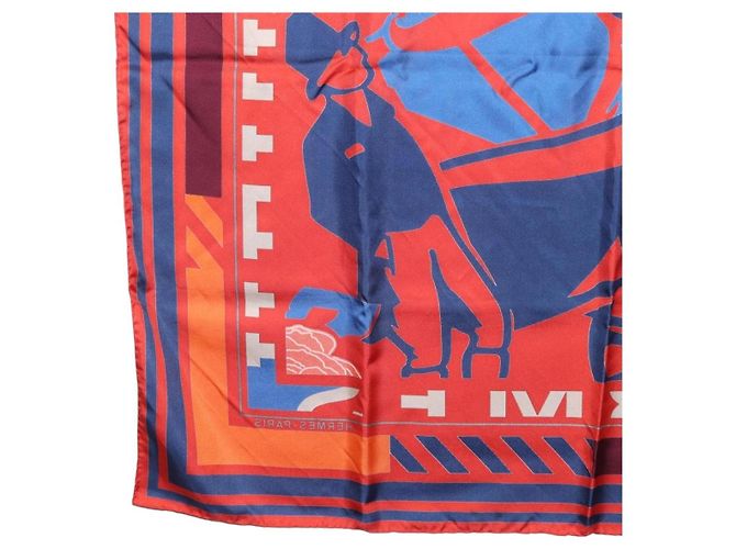 Hermès Pañuelo HERMES Carre 90 "PUZZLE" Seda Naranja Auth 206427M - vista 22