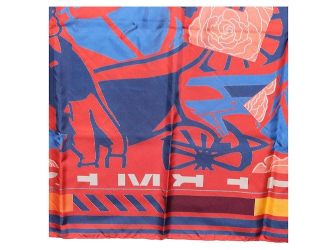 Hermès Pañuelo HERMES Carre 90 "PUZZLE" Seda Naranja Auth 206427M - vista 23