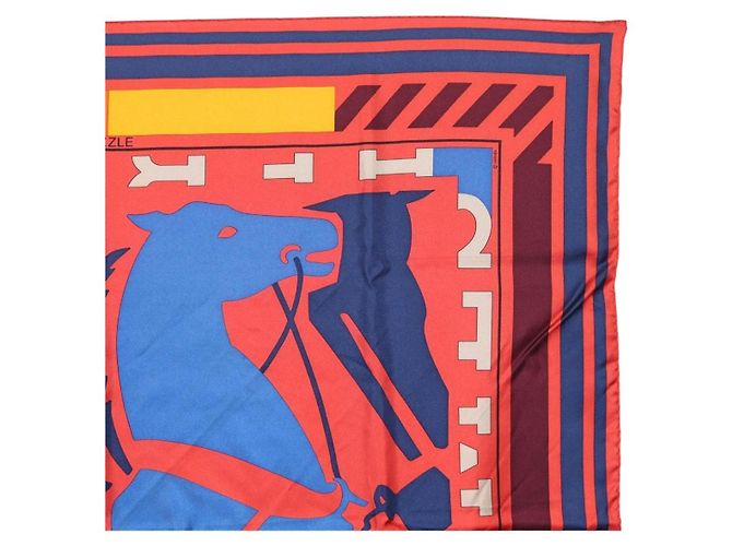 Hermès Pañuelo HERMES Carre 90 "PUZZLE" Seda Naranja Auth 206427M - vista 4