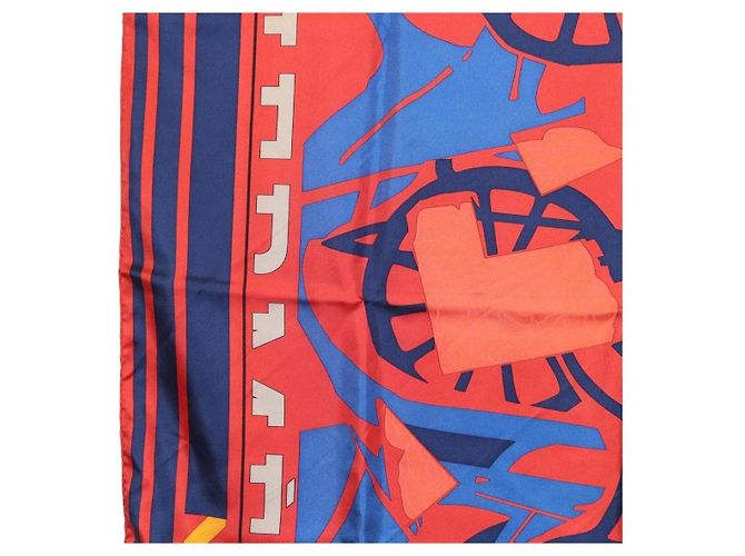 Hermès Pañuelo HERMES Carre 90 "PUZZLE" Seda Naranja Auth 206427M - vista 5