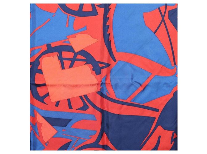 Hermès Pañuelo HERMES Carre 90 "PUZZLE" Seda Naranja Auth 206427M - vista 6