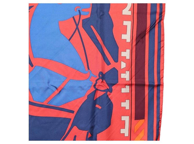 Hermès Pañuelo HERMES Carre 90 "PUZZLE" Seda Naranja Auth 206427M - vista 7