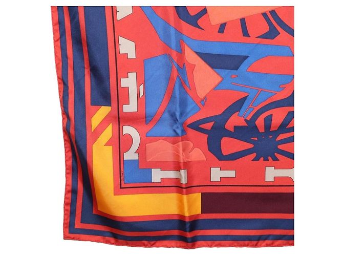Hermès Pañuelo HERMES Carre 90 "PUZZLE" Seda Naranja Auth 206427M - vista 8