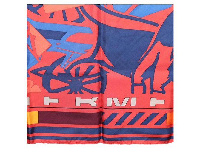 Hermès Pañuelo HERMES Carre 90 "PUZZLE" Seda Naranja Auth 206427M - vista 9