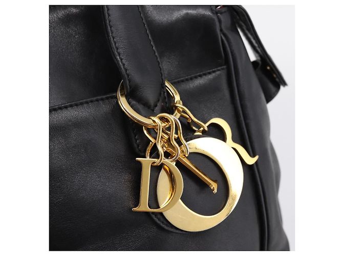 Borsa Christian Dior in pelle nera e oro Auth 205255A - vista 10