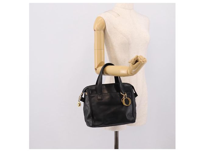 Borsa Christian Dior in pelle nera e oro Auth 205255A - vista 22