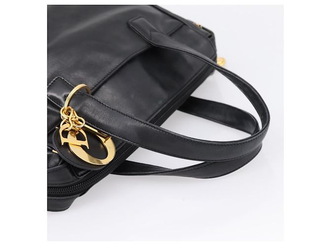 Borsa Christian Dior in pelle nera e oro Auth 205255A - vista 7