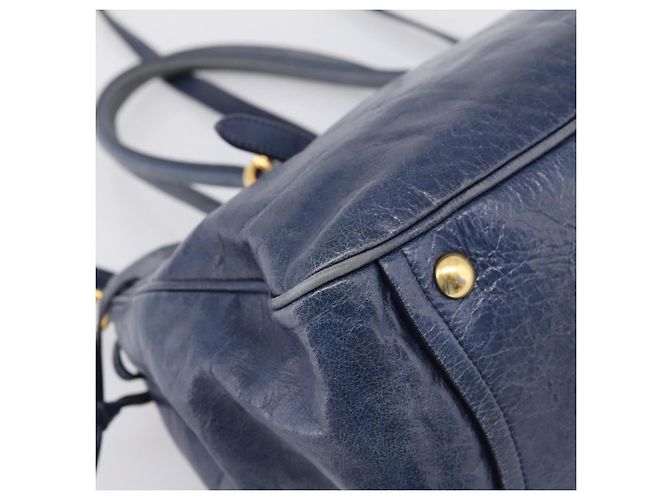 Sac Tote Miu Miu en Cuir 2 voies Navy Gold Auth fm5470V Doré Bleu Marine - vue 10
