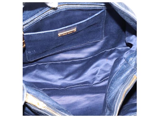 Sac Tote Miu Miu en Cuir 2 voies Navy Gold Auth fm5470V Doré Bleu Marine - vue 11