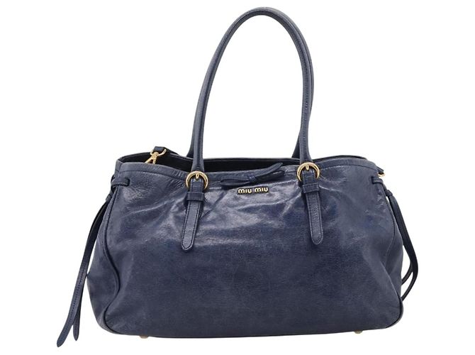 Sac Tote Miu Miu en Cuir 2 voies Navy Gold Auth fm5470V Doré Bleu Marine - vue 13