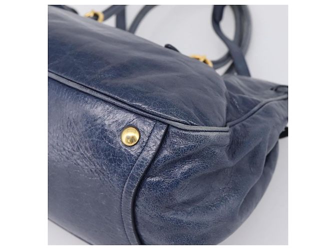Sac Tote Miu Miu en Cuir 2 voies Navy Gold Auth fm5470V Doré Bleu Marine - vue 17