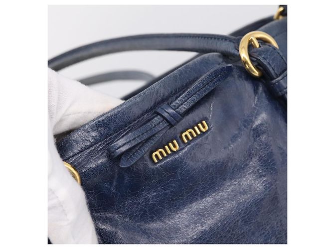 Sac Tote Miu Miu en Cuir 2 voies Navy Gold Auth fm5470V Doré Bleu Marine - vue 18